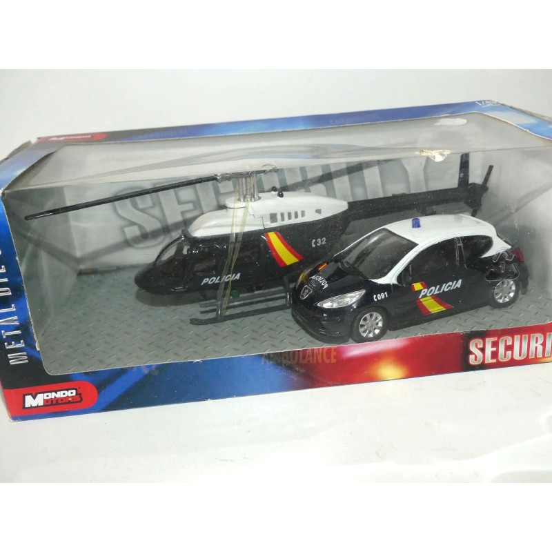 PEUGEOT 207 ET HELICOPTERE POLICIA POLICE ESPAGNE MONDO MOTORS 1:43